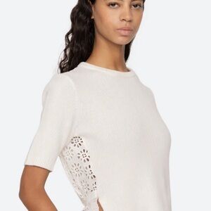 SEA  short sleeve combo sweater top features embroidered eyelet detailing xl